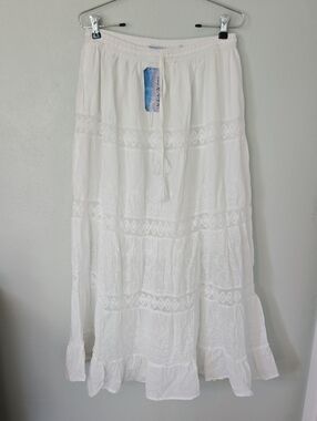 White Waves | NWT White Cotton Eyelet Boho Maxi Skirt Size XXL